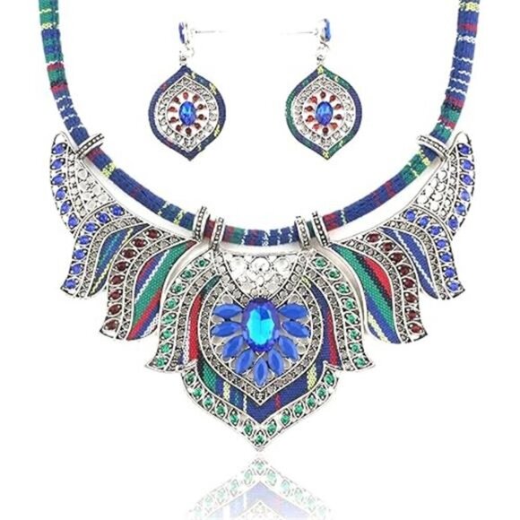 Gold Boemian Jewelry Sets for Women, Boho Tribal Retro Statement Choker Necklace - Picture 8 of 8